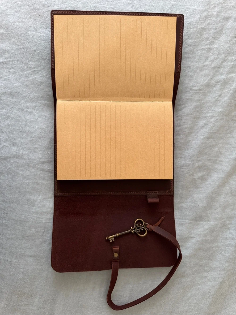 Genuine Brown Leather Handmade Refillable Journal with Key Charm “Bella” Unused